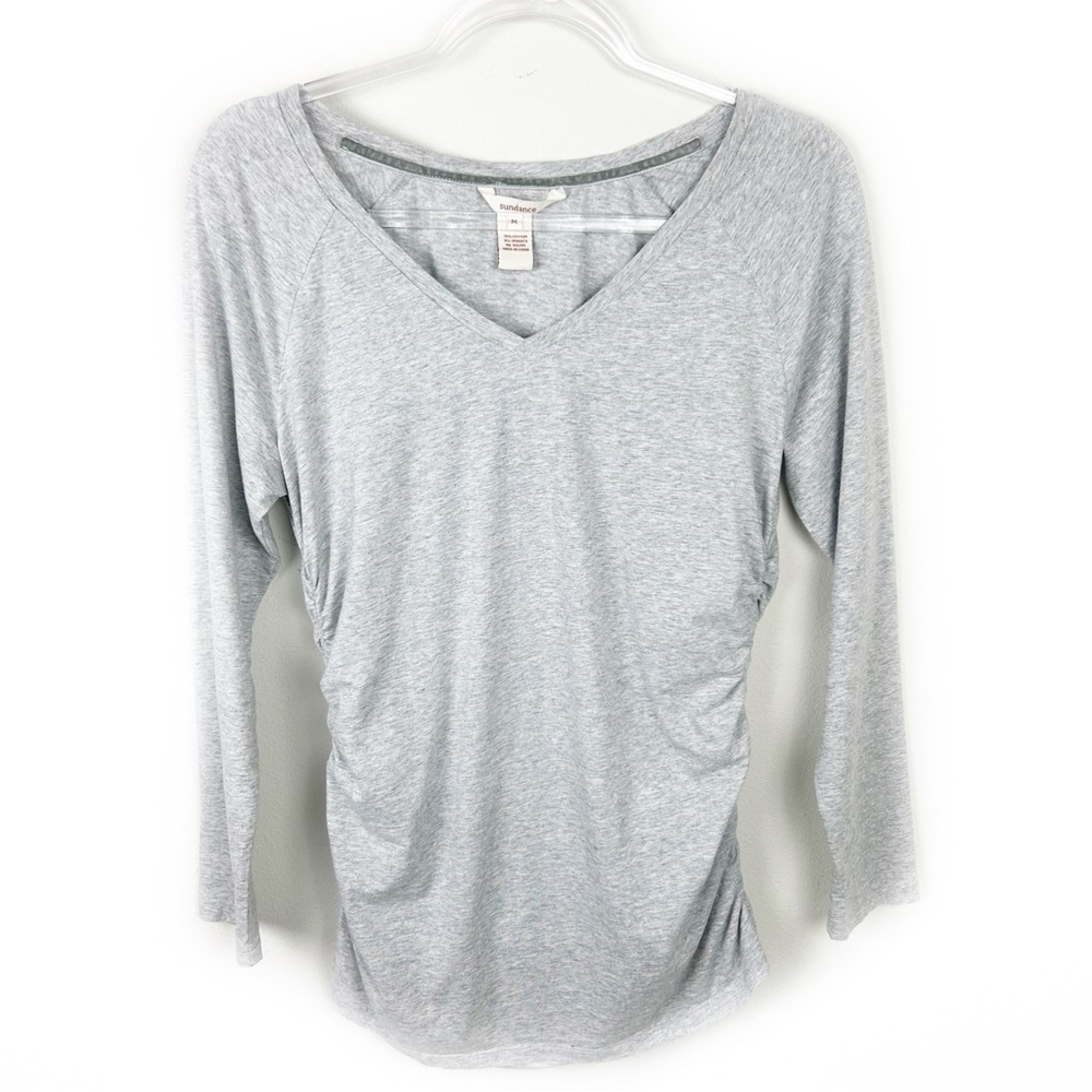 Sundance Gray V-neck side ruched basic cotton/spandex top size: M